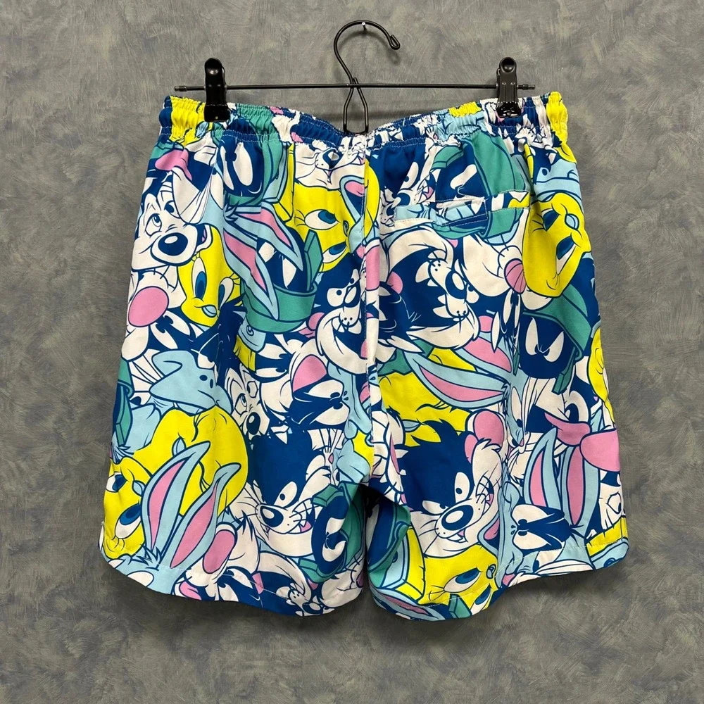 Looney Tunes Swim‎ Trunks Cartoon Characters Tweety Taz Elastic Waistband Sz M